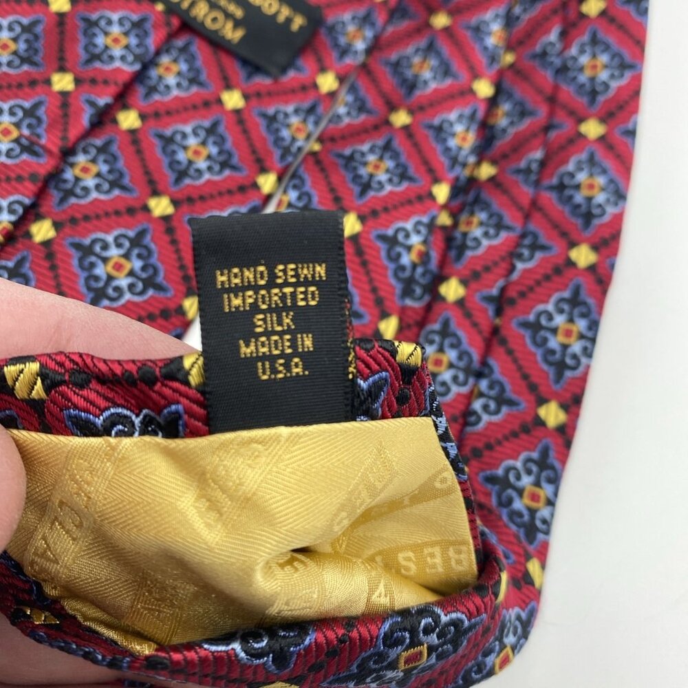 Robert Talbott Best of Class for Nordstrom 100% Silk Tie Red Blue Gold 58” x 4” - Picture 7 of 14